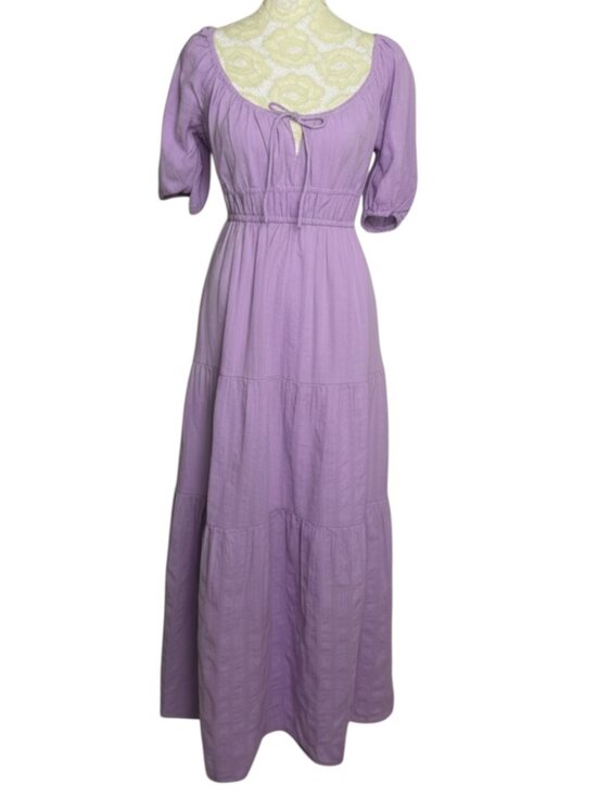 Billabong Dresses & Skirts - Billabong Lilac Lover Maxi Dress Fit Flair Puff Sleeve Tiered Purple M